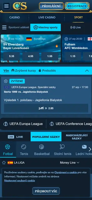 Casea: sportovní sázení pod stejným účtem